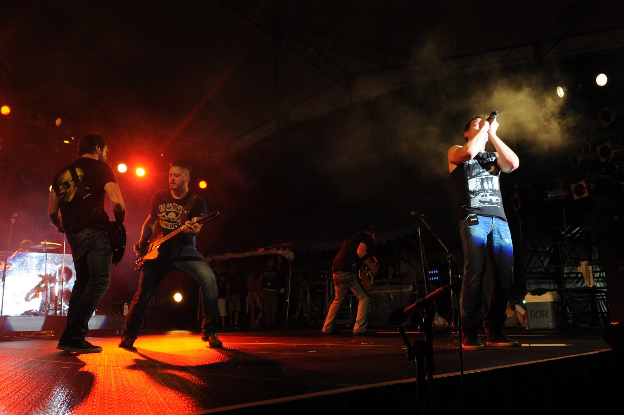 3 Doors Down performs one of their hit singles for military community members on Kadena Air Base,  Japan, July 28, 2014. 3 Doors Down was the headline performer for AmericaFest. (U.S. Air Force Photo by Airman 1st Class Zackary A. Henry)