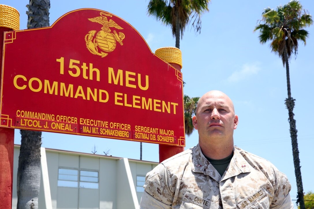 Chief Warrant Officer 3 Robert A. Chute has had more than 16 years in the Corps to develop as a leader. His time in the infantry before crossing over to the warrant officer side of the Corps has played a role in developing himself as a leader. Chute, from Riverside, Calif., is the chemical, biological, radiological, and nuclear defense officer with the 15th MEU. (U.S. Marine Corps photo by Staff Sgt. Miguel Carrasco/Released)