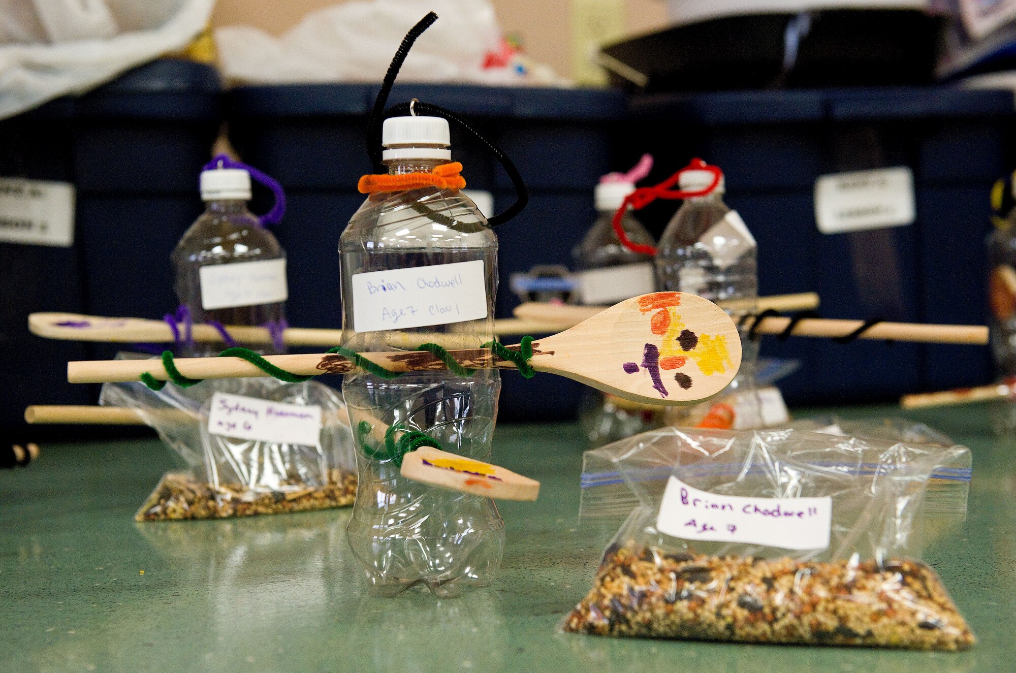 A completed birdfeeder project made by a child enrolled in Operation Military Kids Camo camp, June 27, 2014, at the Youth Center on Dover Air Force Base, Del. Children made several crafts during the week-long camp. (U.S. Air Force photo/Roland Balik)