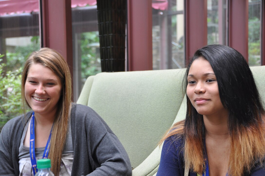 McKenna Deckard, leftt, and Da’Jahnae Provitt, members of the Air Force Reserve Teen Leadership Council, attend Yellow Ribbon in Atlanta, Ga. June 27 to 29, 2014, to identify issues that affect Air Force Reserve youth and develop effective strategies to address them. The Yellow Ribbon Program promotes the well-being of reservists and their families by connecting them with resources before and after deployments. (U.S. Air Force photo/Staff Sgt. Terrica Jones)