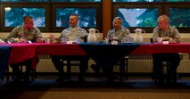 Maj. Gen. Jack Weinstein, 20th Air Force commander, and Chief Master Sgt. David Nordel, 20th AF command chief, have breakfast with Airmen from the 91st Missile Wing during their visit to Minot Air Force Base, N.D., June 25, 2014. During breakfast, Weinstein and Nordel addressed upcoming changes in the Air Force and in the missile community. (U.S. Air Force photo/Senior Airman Brittany Y. Bateman)  