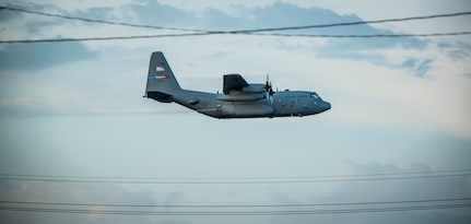 An Air Force Reserve aircrew flying a C-130 Hercules assigned to the 910th Airlift Wing, Youngstown Air Reserve Station, Ohio, performs aerial spraying June 25, 2014, over Joint Base Charleston, S.C. The C-130 Hercules and crew sprayed for mosquitos on JB Charleston and is the only unit of its kind in the Air Force. (U.S. Air Force photo/Airman 1st Class Clayton Cupit)