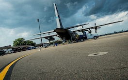 An Air Force Reserve C-130 aircrew assigned to the 910th Airlift Wing, Youngstown Air Reserve Station, Ohio, prepare for a spraying mission June 25, 2014, at Joint Base Charleston, South Carolina. The C-130 Hercules and crew sprayed for mosquitos on JB Charleston and is the only unit of its kind in the Air Force. (U.S. Air Force photo/Airman 1st Class Clayton Cupit) 

