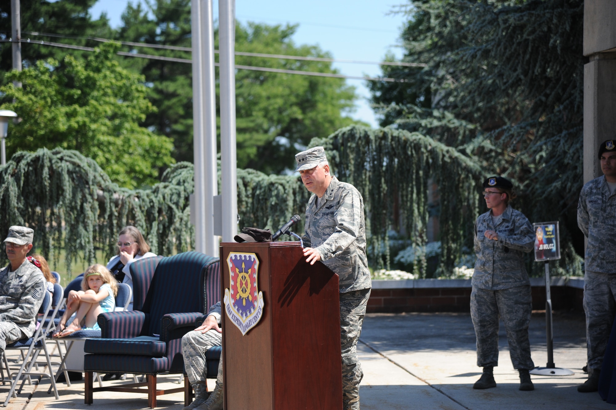 Maj. Gen. Frederick Martin, U.S. Air Force Expeditionary Center commander, congratulates the final graduating class of the Phoenix Warrior course on June 27. The security forces deployment training, which was conducted by the 421st Combat Training Squadron, is being closed as security forces deployment training is consolidated to Fort Bliss, Texas. (U.S. Air Force photo/Pascual Flores)