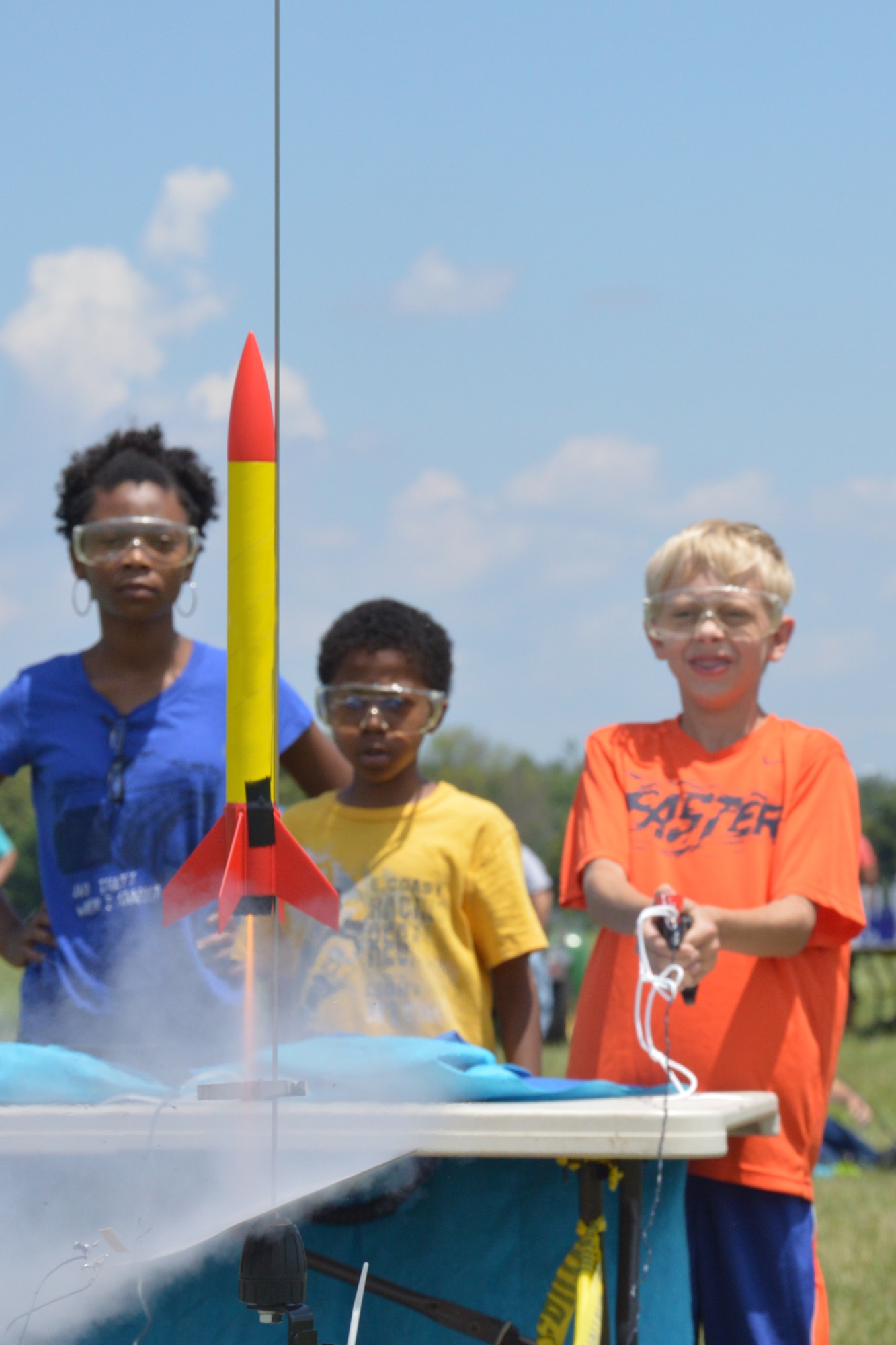 DAYTON, Ohio -- Students launch rockets during Aerospace Camp at the National Museum of the United States Air Force. (U.S. Air Force photo by Ken LaRock)