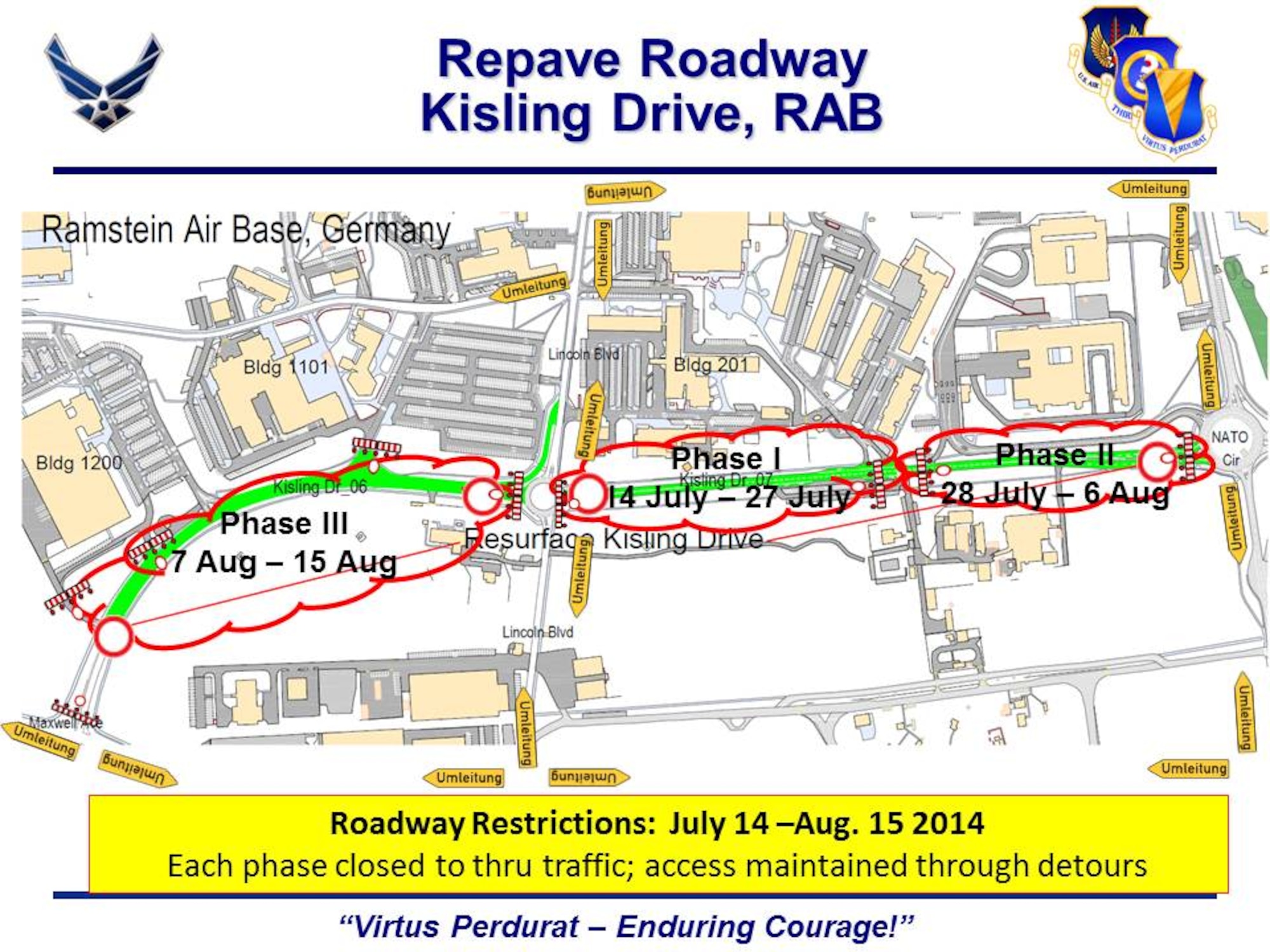 The schedule of phases for the Kisling Memorial Drive repaving construction. 