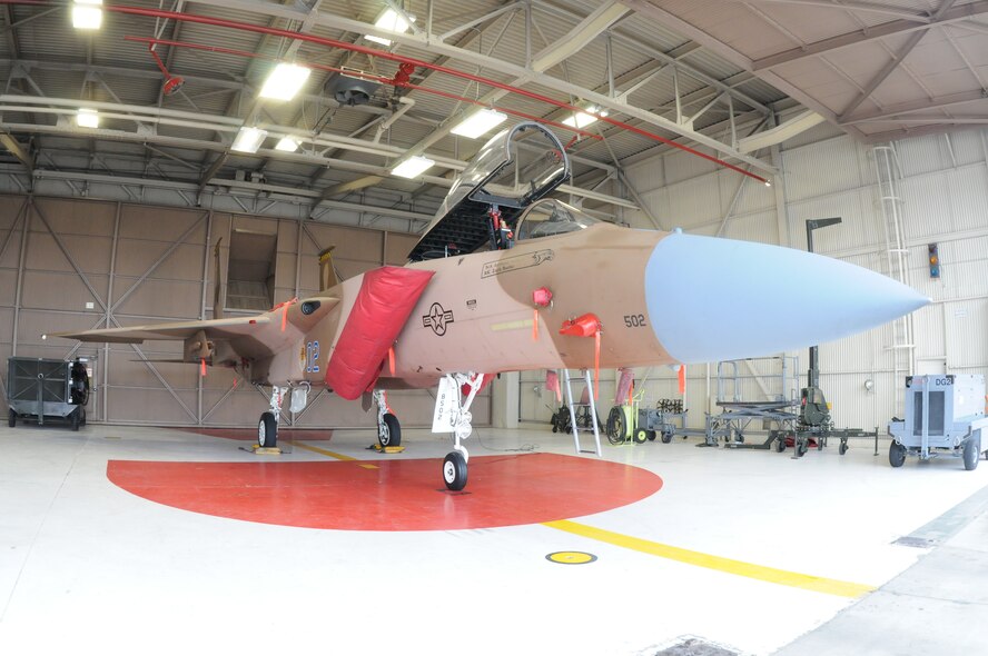 The 173rd Fighter Wing’s newest aircraft sports the desert paint scheme having come from the aggressor squadron at Nellis AFB, Nev. Maintainers updated the tail flash and added Air National Guard emblems and the 114th Fighter Squadron will use the airframe for normal operations until June when it is scheduled to receive the standard paint for an F-15C. (U.S. Air Force photo by Master Sgt. Jennifer Shirar/Released)