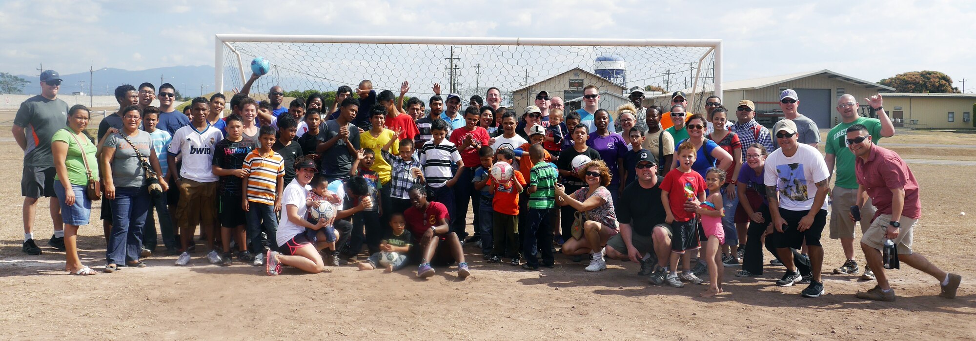 Joint Task Force-Bravo's Medical Element (MEDEL) hosted a “Fiesta Day” for 40 boys, 72 girls, and 23 adult chaperones from the Hogar de Ninos and Ninas Nazareth orphanage at Soto Cano Air Base, Honduras, Mar 1, 2014.  The “Fiesta Day” was a way for the current MEDEL to say farewell to the children they have been supporting as their nine-month tour at Soto Cano draws to a close.  (Photo by U.S. Army Sgt. Courtney Kreft) 
