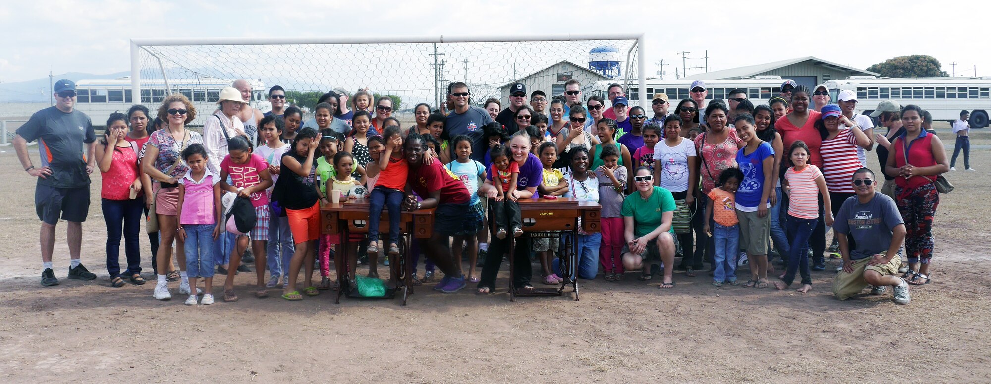Joint Task Force-Bravo's Medical Element (MEDEL) hosted a “Fiesta Day” for 40 boys, 72 girls, and 23 adult chaperones from the Hogar de Ninos and Ninas Nazareth orphanage at Soto Cano Air Base, Honduras, Mar 1, 2014.  The “Fiesta Day” was a way for the current MEDEL to say farewell to the children they have been supporting as their nine-month tour at Soto Cano draws to a close.  (Photo by U.S. Army Sgt. Courtney Kreft) 
