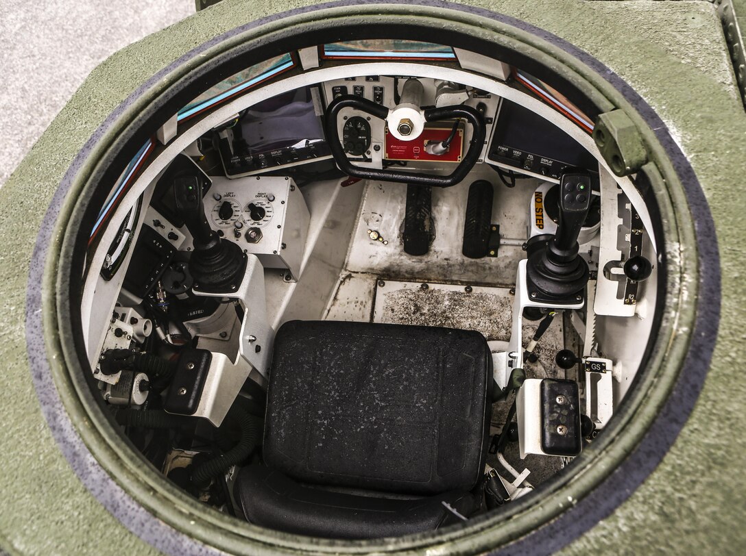 MARINE CORPS BASE CAMP LEJEUNE--The cockpit of the new and improved M9 Armored Combat Earth-Mover provides the operator with several camera systems that allow the operator a 360 degree view of whats around the equipment.  The M9 ACE is the improved version of the Legacy ACE, it has an upgraded and reinforced hull, more powerful engine and improved hydraulic system.  
