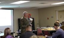 Cmdr. Ken Counts, the chaplain for Combat Logistics Regiment 27, 2nd Marine Logistics Group discusses the importance of communication to service members and their spouses during a marriage Prevention and Relationship Enhancement Program [PREP] workshop aboard Camp Lejeune, N.C., Feb. 26, 2014. Counts went over multiple statistics on the benefits of maintaining a healthy marriage, one of which is that married couples live longer, more successful lives.  (U.S. Marine Corps photo by Lance Cpl. Shawn Valosin)