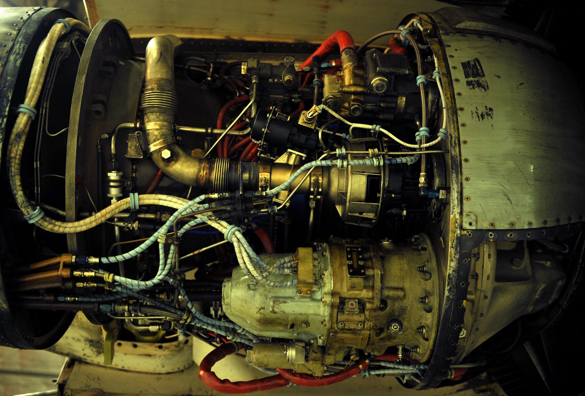An A-10 Thunderbolt II engine waits to be placed onto its aircraft’s engine mount at Osan Air Base, Republic of Korea, Feb. 28, 2014. The A-10 operates off of two General Electric TF34-GE-100 turbofan engines and was designed for close air support, airborne forward air control and combat search and rescue operations. (U.S. Air Force photo/Senior Airman Siuta B. Ika)