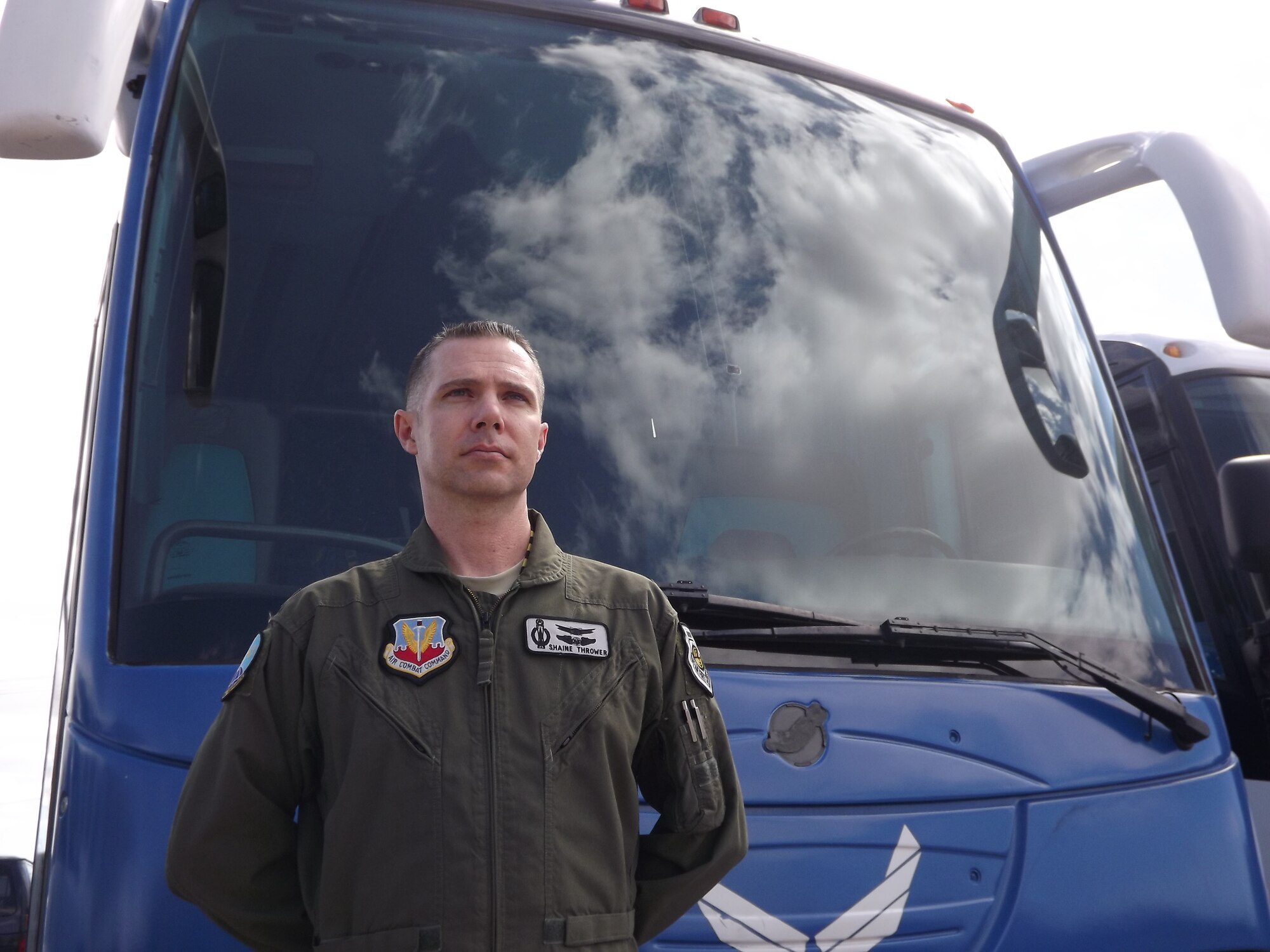 Maj. Robert S. Thrower, 315th Weapons Squadron operations officer, was recognized in the Portraits in Courage volume eight for his heroic actions. Thrower received the award after saving 48 high school students and six faculty members before a bus wheel well exploded. (Courtesy Photo)