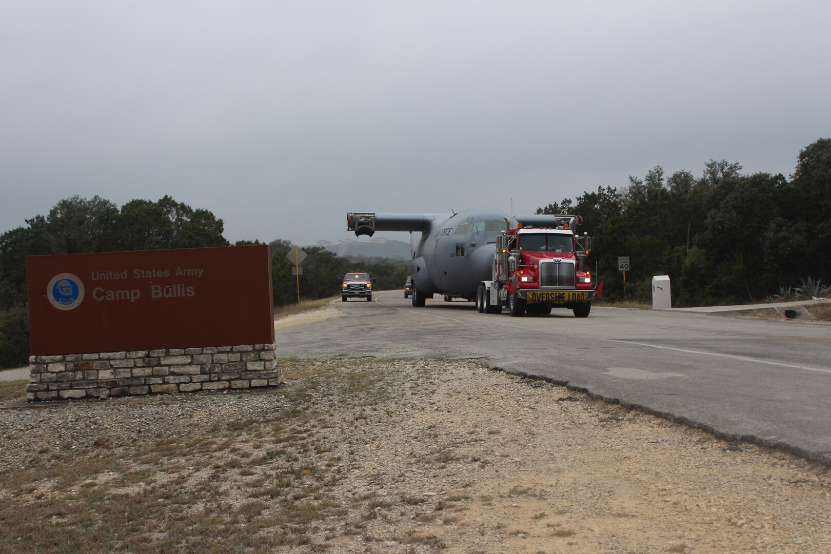 The retired C-130 Hercules cargo aircraft arrives at Joint Base San Antonio-Camp Bullis  and heads to its final destination at the Medical Readiness Training Center Sunday.  At the MRTC, 937th Training Group, headquartered at JBSA-Fort Sam Houston, instructors will eventually train about 1,300 military students each year who are participating in the aeromedical evacuation and patient staging course.  The 502nd Trainer Development Squadron members at JBSA-Randolph were responsible for the aircraft's four-hour move and will also accomplish the simulation project inside the aircraft that will simulate sights, sounds and smells of a medic's combat environment.