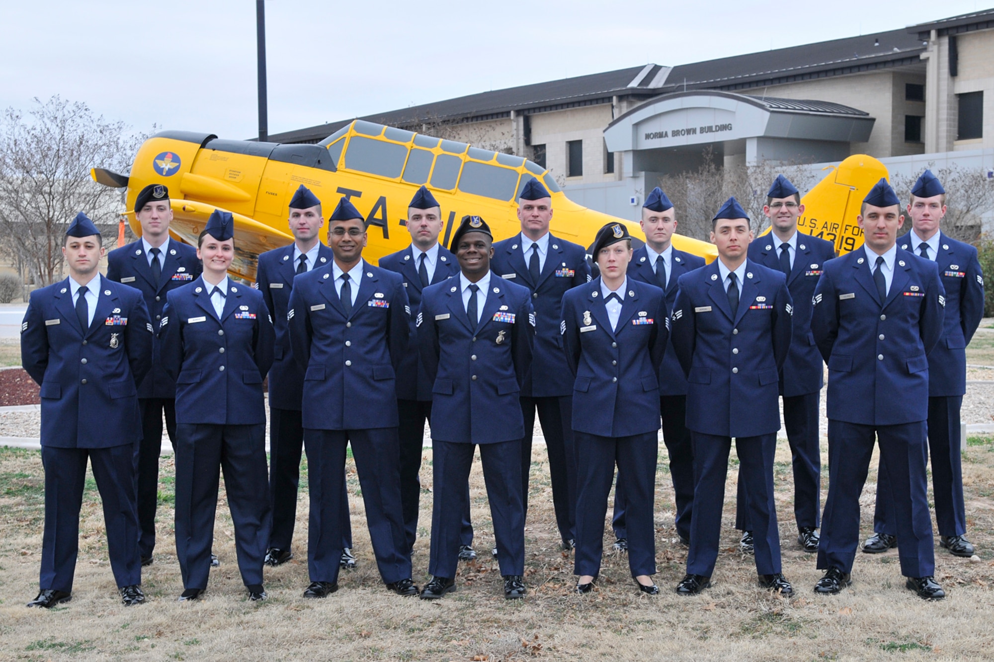 GOODFELLOW AIR FORCE BASE, Texas - Students from Airman Leadership School class 14-B pose for a group photo here Feb. 24. The students graduated Feb. 27. (U.S. Air Force photo/ Airman 1st Class Devin Boyer)