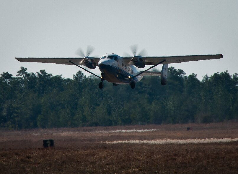 A C-145A Skytruck lifts off from Duke Field for a sortie March 1.  Air Force Special Operations Command-owned C-145 Skytruck is now the primary aircraft on the 919th Special Operations Wing flightline. The aircraft is used in Aviation Foreign Internal Defense, the new mission of the reserve wing. (U.S. Air Force photo/Tech. Sgt. Jasmin Taylor)