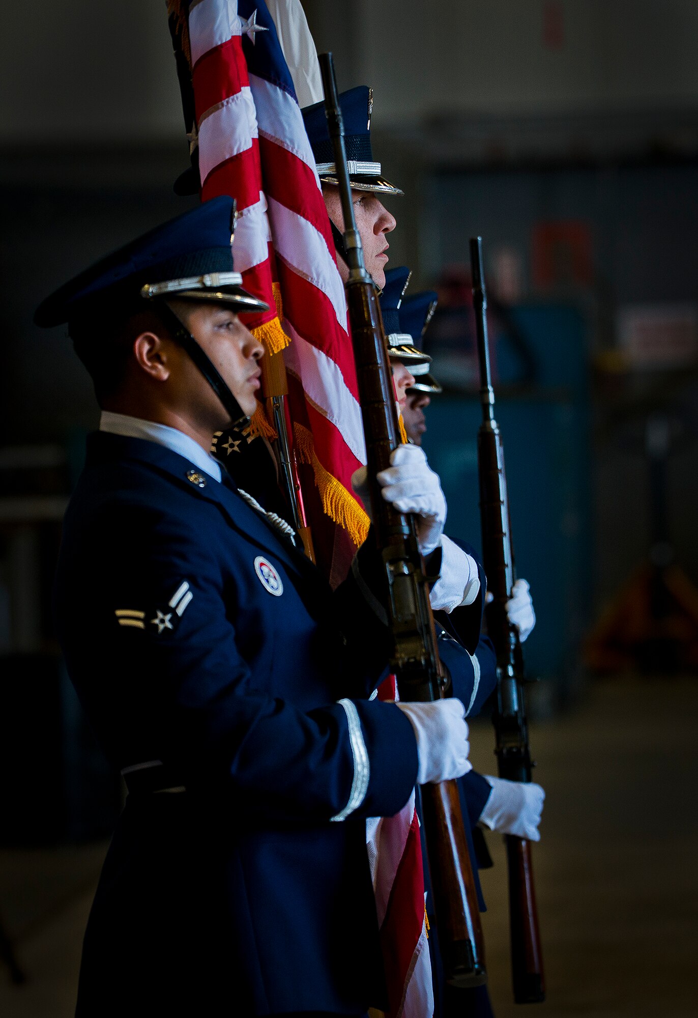 The Eglin Air Force Base Honor Guard prepares to present the colors during the 919th Special Operations Mission Support Group assumption of command ceremony at Duke Field, Fla., March 1.  Lt. Col. Brian Stahl took command of the wing at the ceremony. (U.S. Air Force photo/Tech. Sgt. Samuel King Jr.)