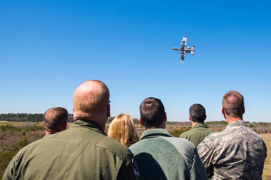 Secretary of the Air Force Deborah Lee James and Team Moody leadership watch a combat search and rescue demonstration at Moody Air Force Base, Ga., Feb. 28, 2014. James visited Moody for the first time since taking office as the 23d SecAF. (U.S. Air Force photo by Airman 1st Class Ryan Callaghan/Released) 