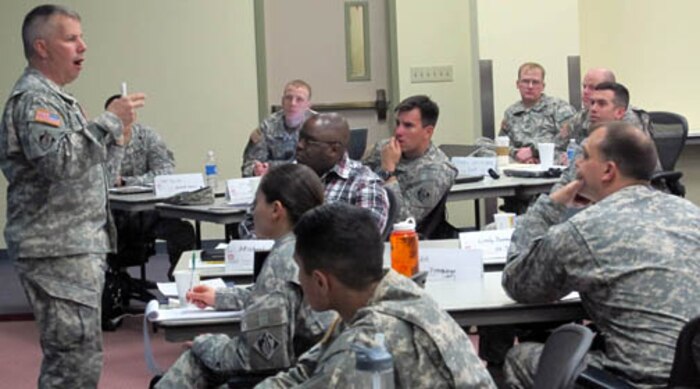 Maj. Gen. Todd Semonite, deputy commanding general for the U.S. Army Corps of Engineers, speaks to students attending the District Officer Introductory Course at the USACE Learning Center Feb. 24. The training was sponsored by the USACE Learning Center in Huntsville, Ala., with support from U.S. Army Engineering and Support Center, Huntsville, HQ USACE, Mobile District, Buffalo District, Kansas City District, and the Engineer Research and Development Center.