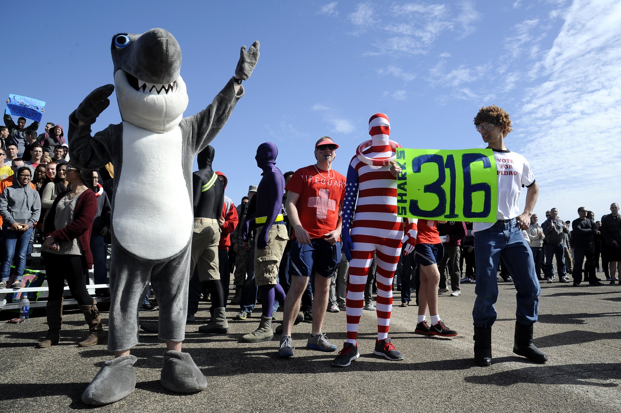 GOODFELLOW AIR FORCE BASE, Texas -- The 316th Training Squadron shows their team spirit during the 17th Training Group’s first quarter drill competition here Feb. 22. The competition included individual, regulation and exhibition drills as well as open ranks. (U.S. Air Force photo/ Staff Sgt. Austin Knox)