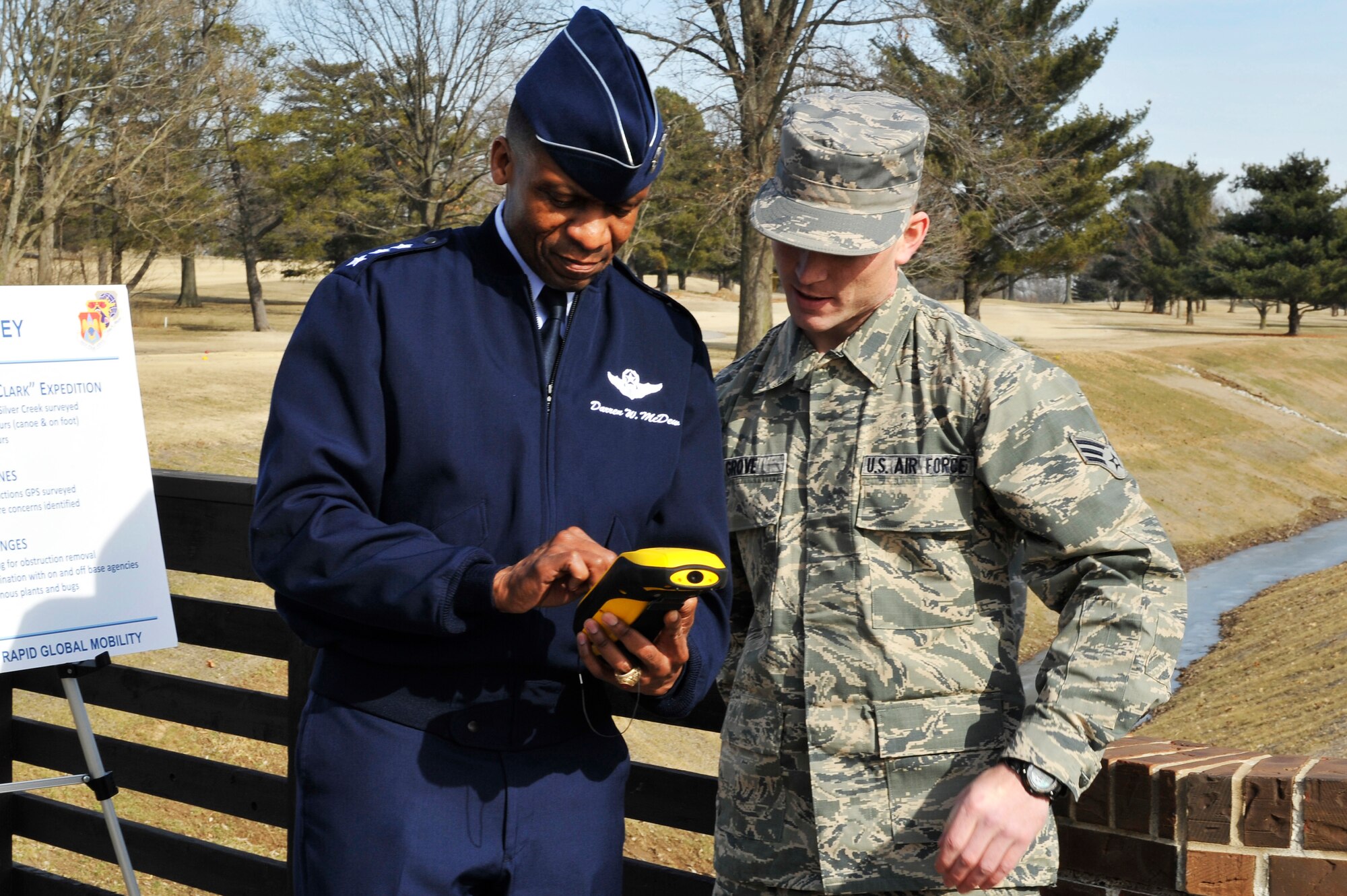 Lt. Gen. Darren W. McDew, 18th Air Force commander, tours the Cardinal Creek Golf Course during an official visit here Feb. 28, 2014 at Scott Air Force Base, Ill. McDew and his wife, Evelyn, visited a number of organizations around the base including the 375th Medical Group, 375th Air Mobility Wing headquarters and the Sexual Assault Response Coordinator. At each location, they were given a brief about how the organization contributes to the overall wing mission. (U.S. Air Force photo/Airman 1st Class Kiana Brothers)