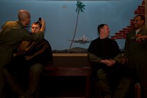 Air crew members from the 23rd Bomb Squadron shave their heads to support Brayden Mitchell, who has diagnosed with a stage three Wilms tumor, a form of kidney cancer. Capt. Michael DeVita, 23rd BS B-52 instructor pilot, is a friend of the Mitchell family. (U.S. Air Force photo/Senior Airman Brittany Y. Auld)