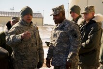Command Sergeant Major Patrick Alston, Senior Enlisted Leader for the United States Strategic Command meets with missile maintainers from the 91st Missile Maintenance Squadron at Minot Air Force Base, N.D., Feb. 21, 2014. As the senior enlisted advisor to the Commander, USSTRATCOM, he is responsible for the global command and control of U.S. strategic forces to meet decisive national security objectives. (U.S. Air Force photo/Senior Airman Brittany Y. Auld)