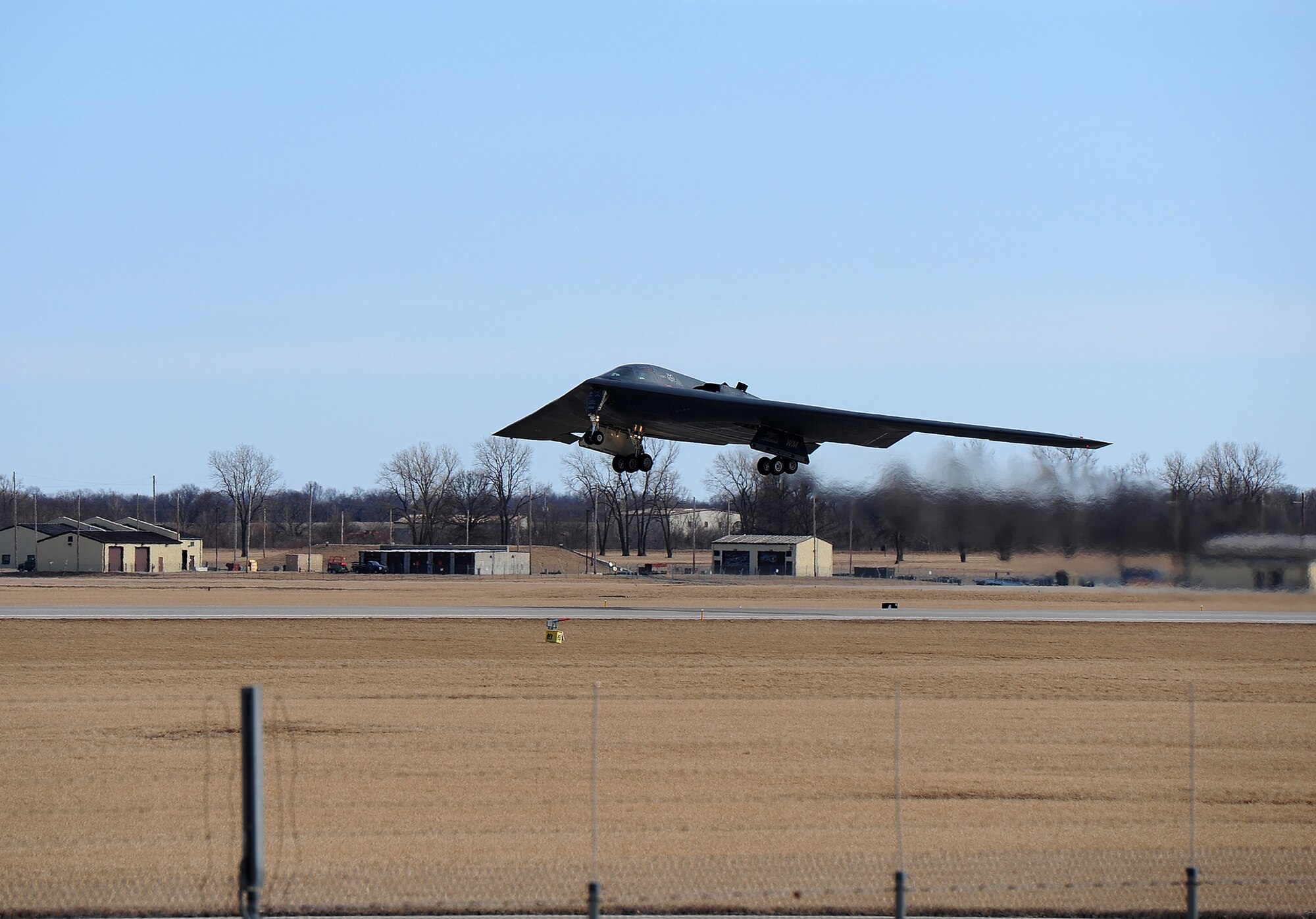Col. Alexus Grynkewich, the 53rd Wing commander, lifts off in the B-2 Spirit for his orientation flight with the 72nd Test and Evaluation Squadron at Whiteman Air Force Base, Mo., Feb. 24.  The 72nd TES is a geographically separated B-2 test squadron of the 53rd WG.  (U.S. Air Force photo/Staff Sgt. Nicholas Wilson)