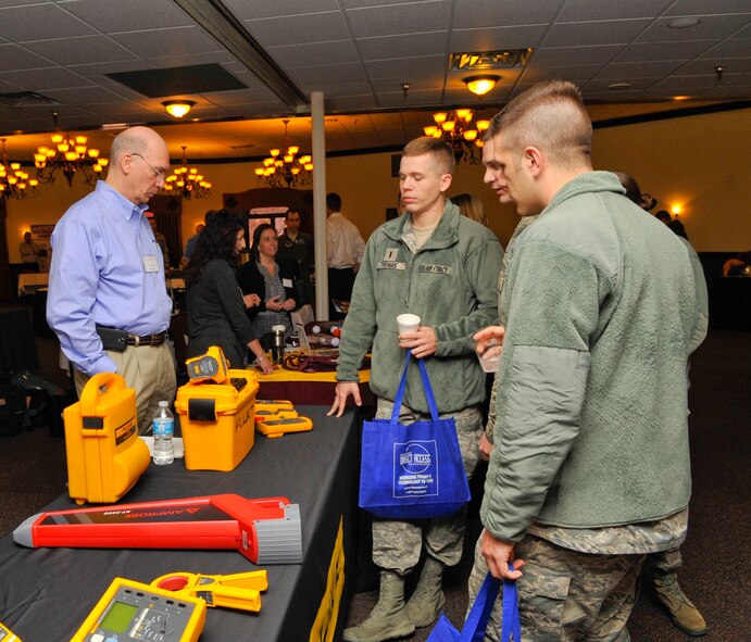 Airmen obtain information and participate in product demonstrations at the Technology Expo on Barksdale Air Force Base, Feb. 27, 2014. The Technology Expo showcased the latest hardware and tools available on the market for anyone with base access and gave Airmen a chance to learn about new ways they may be able to more efficiently accomplish the mission. (U.S. Air Force photo/Airman 1st Class Benjamin Raughton)