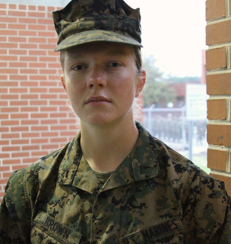 U.S. Marine Corps Pfc. Callahan Brown is the Company Honor Graduate from Platoon 4007, Papa Co., 4th Recruit Training Battalion, who graduated Feb. 28, 2014.  She was recruited out of Recruiting Station Frederick by Staff Sgt. Craig Taylor. (U.S. Marine Corps photo by Sgt. Amber Williams/Released)