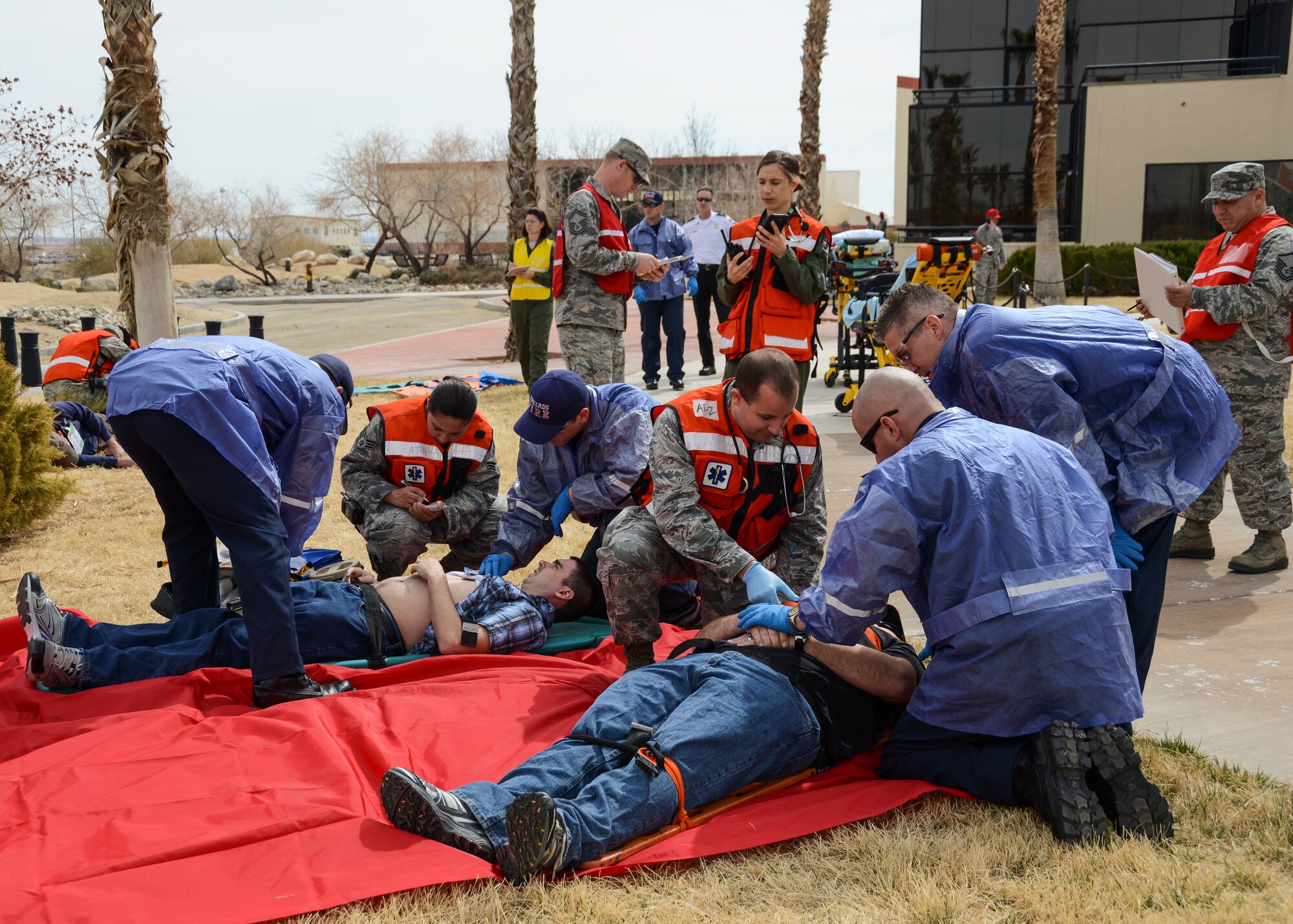 The patients are triaged according to the severity of their injuries as indicated on their playing card. (U.S. Air Force photo by Rebecca Amber)