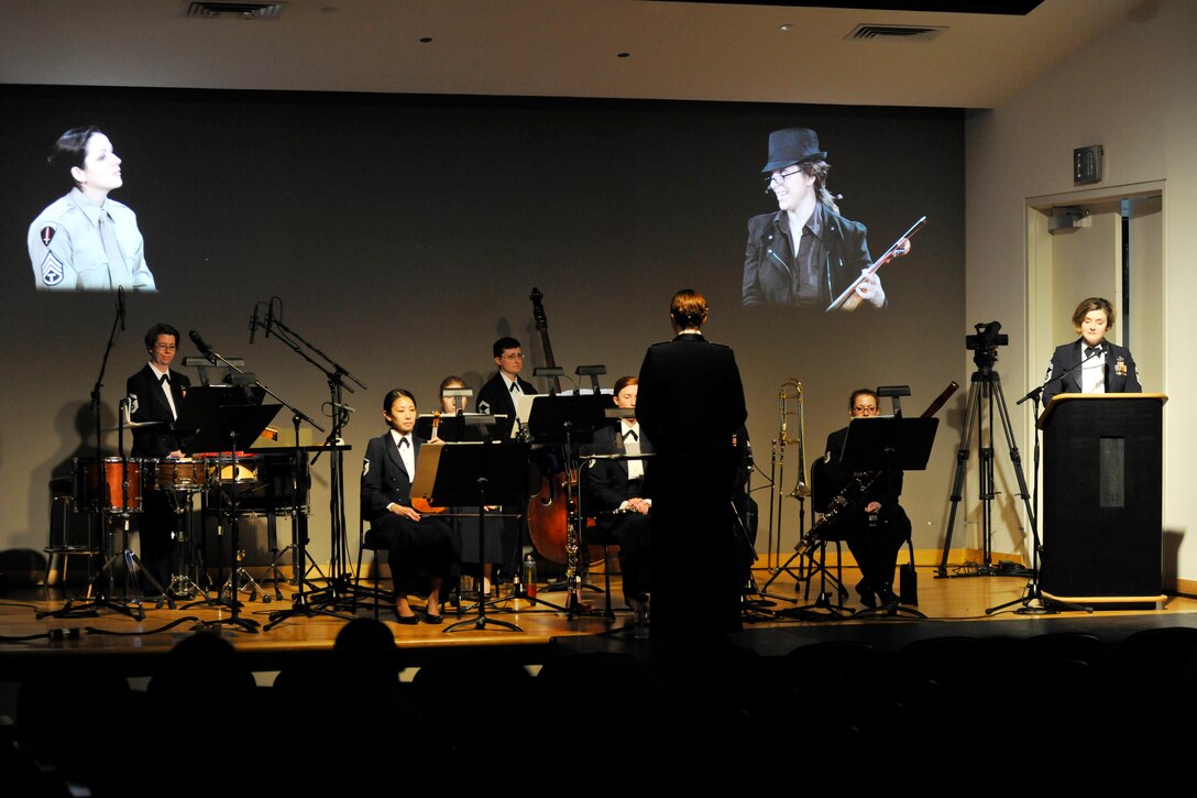 An all-female ensemble from The  U.S. Air Force Band performs Igor Stravinky's "The Soldier's Tale," complete with acting and singing, at the Women in Military Service for America Memorial in Arlington, Va. on March 2, 2014.  The group’s performance marked the first time the group performed together. (U.S. Air Force photo/Senior Airman Lindsey A. Porter)
