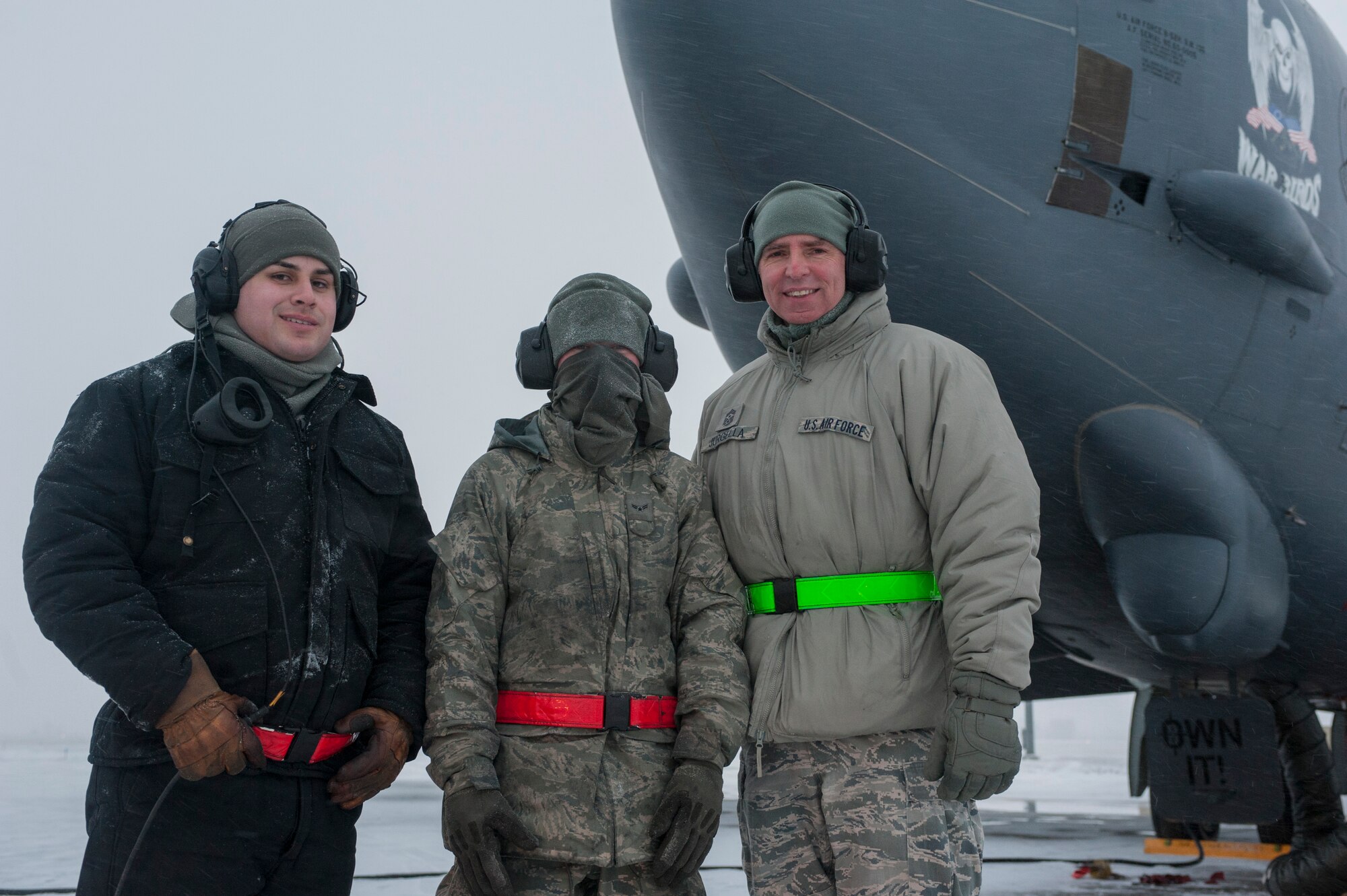 The 5 AMXS APG “Crew Chief” section is comprised of 165 Airmen.  These men and women are directly responsible for maintaining Minot’s 28 assigned B-52’s.  Their day-to-day operations consist of inspecting, servicing, launching, recovering, quick turning, debriefing, washing, and performing scheduled and unscheduled maintenance.  No matter what the temperatures or conditions are on the flightline the Crew Chiefs brave the elements to ensure our B-52’s are always ready to fly, fight and win! (U.S. Air Force photo/ Senior Airman Stephanie Sauberan)