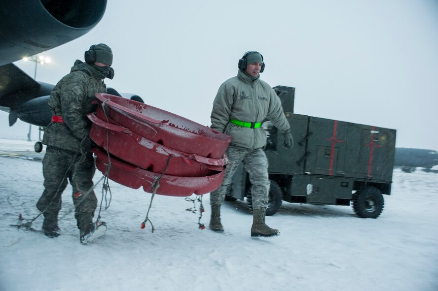 The 5 AMXS APG “Crew Chief” section is comprised of 165 Airmen.  These men and women are directly responsible for maintaining Minot’s 28 assigned B-52’s.  Their day-to-day operations consist of inspecting, servicing, launching, recovering, quick turning, debriefing, washing, and performing scheduled and unscheduled maintenance.  No matter what the temperatures or conditions are on the flightline the Crew Chiefs brave the elements to ensure our B-52’s are always ready to fly, fight and win! (U.S. Air Force photo/ Senior Airman Stephanie Sauberan)