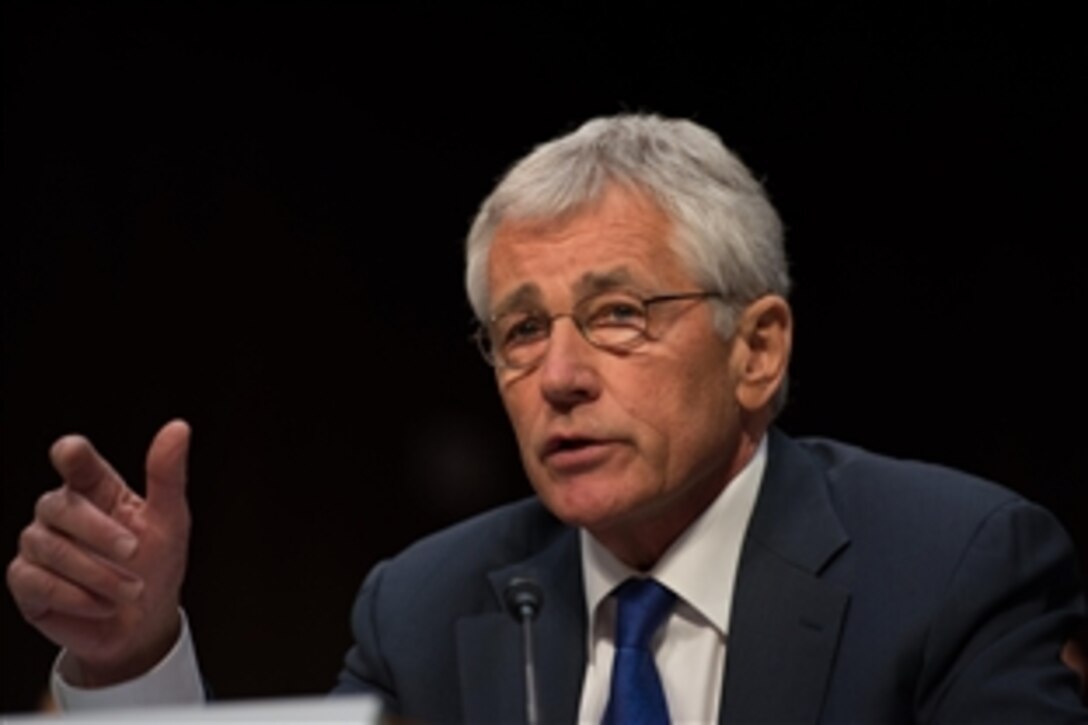 Defense Secretary Chuck Hagel testifies on the Defense Department's fiscal year 2015 budget request before the Senate Armed Services Committee in Washington, D.C., March 5, 2013.
