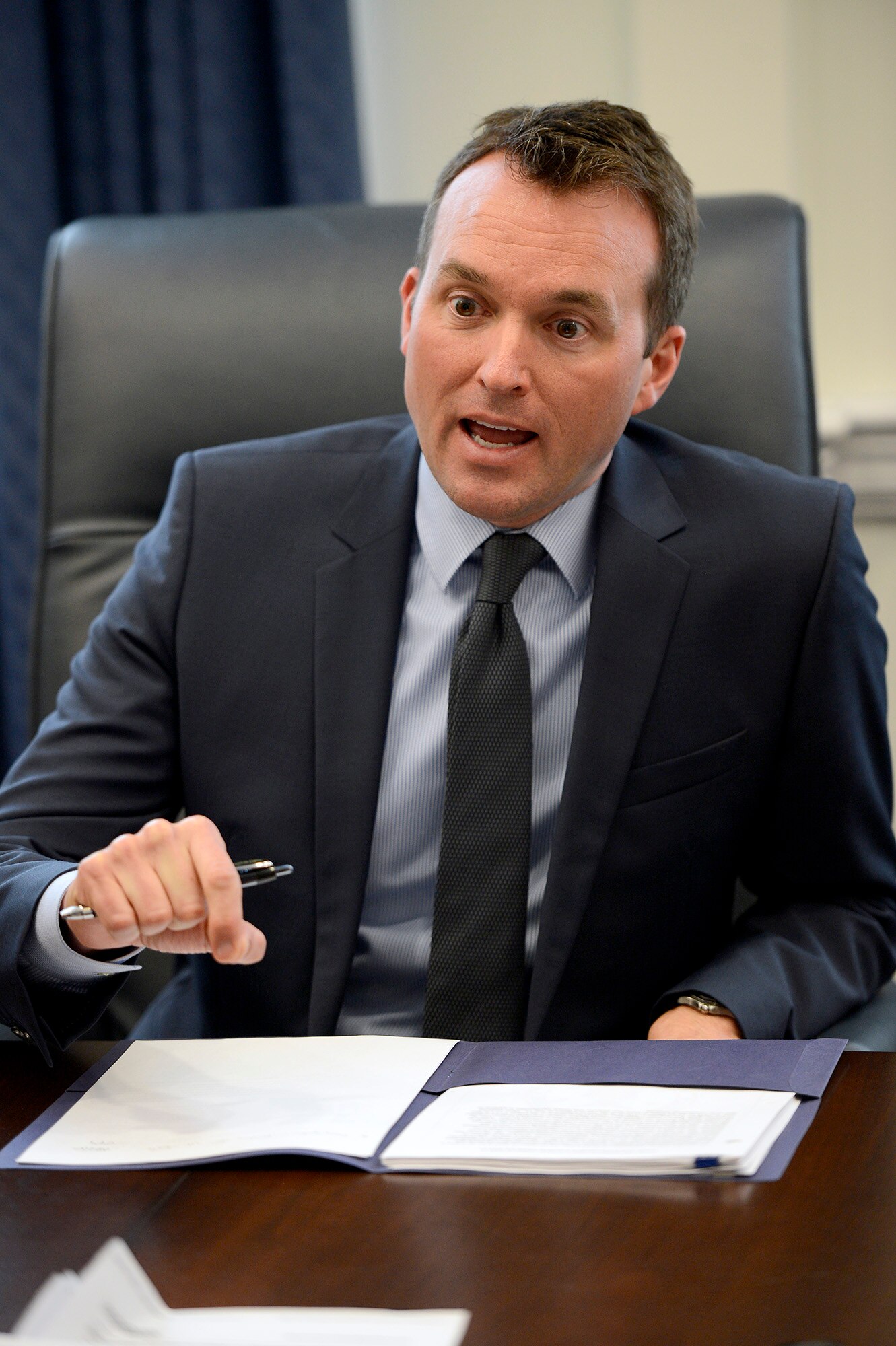 Under Secretary of the Air Force Eric Fanning presents the 2015 Air Force space program budget in a media briefing March 5, 2015, at the Pentagon. Fanning also discussed the importance of space programs, provided an overview of Air Force space priorities in the future and called for the protection of this “precious and perishable strategic resource.” (U.S. Air Force photo/Scott M. Ash)