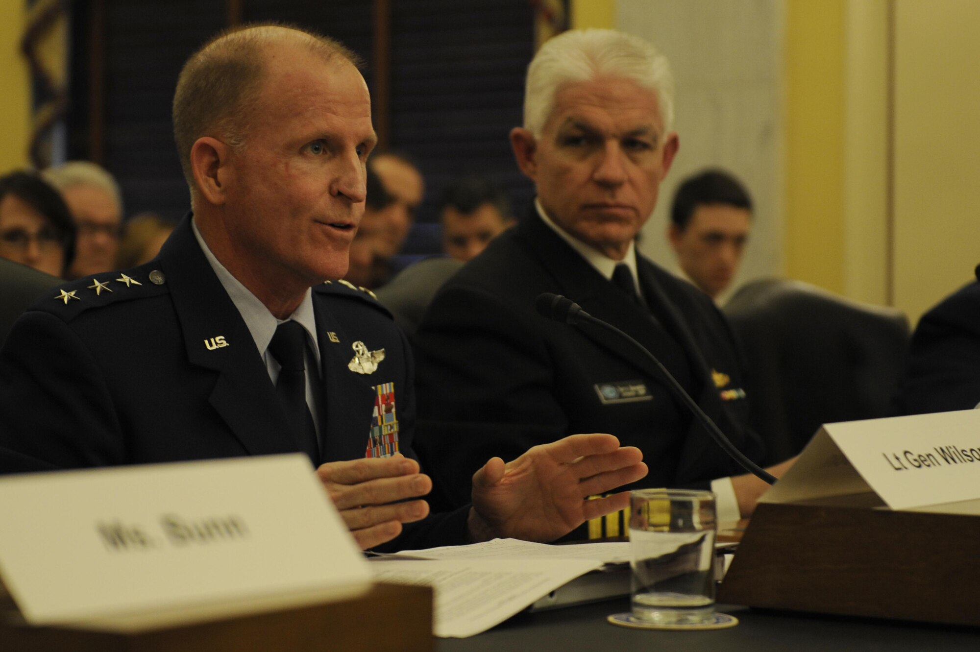 Lt. Gen. Stephen Wilson, Air Force Global Strike Command commander, testifies before the Senate Armed Service Committee’s Subcommittee on Strategic Forces, March 5. Wilson appeared before the subcommittee to answer questions regarding nuclear forces and policies in review of the Defense Authorization Request for Fiscal Year 2015 and the Future Years Defense Program.  (U.S. Air Force photo by Staff Sgt. Carlin Leslie)