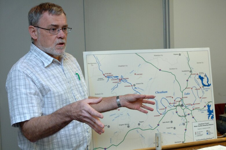 Lead Biologist Richard Tippit, U.S. Army Corps of Engineers Nashville District Water Management Section, speaks to Stratford STEM Magnet High School freshmen Feb. 27, 2014 about the environment and water quality, the data collection program, and how the district applies it. 