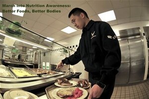 Airman 1st Class Justin Baniwas is making a conscientious choice to eat healthy by “going for green” at the Joint Base Andrews, Md., Dining Facility on Feb. 28, 2014. Baniwas is with the 779th Medical Staging Squadron and works as an outpatient records technician. (U.S. Air Force photo/ Ms. Amber J. Russell) 