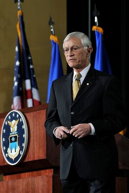 Retired Brig. Gen. Dan Cherry spoke to cadets and Academy staff about reconciliation and forgiveness at the 2014 National Character and Leadership Symposium here Feb. 27. (U.S. Air Force Photo/Liz Copan)