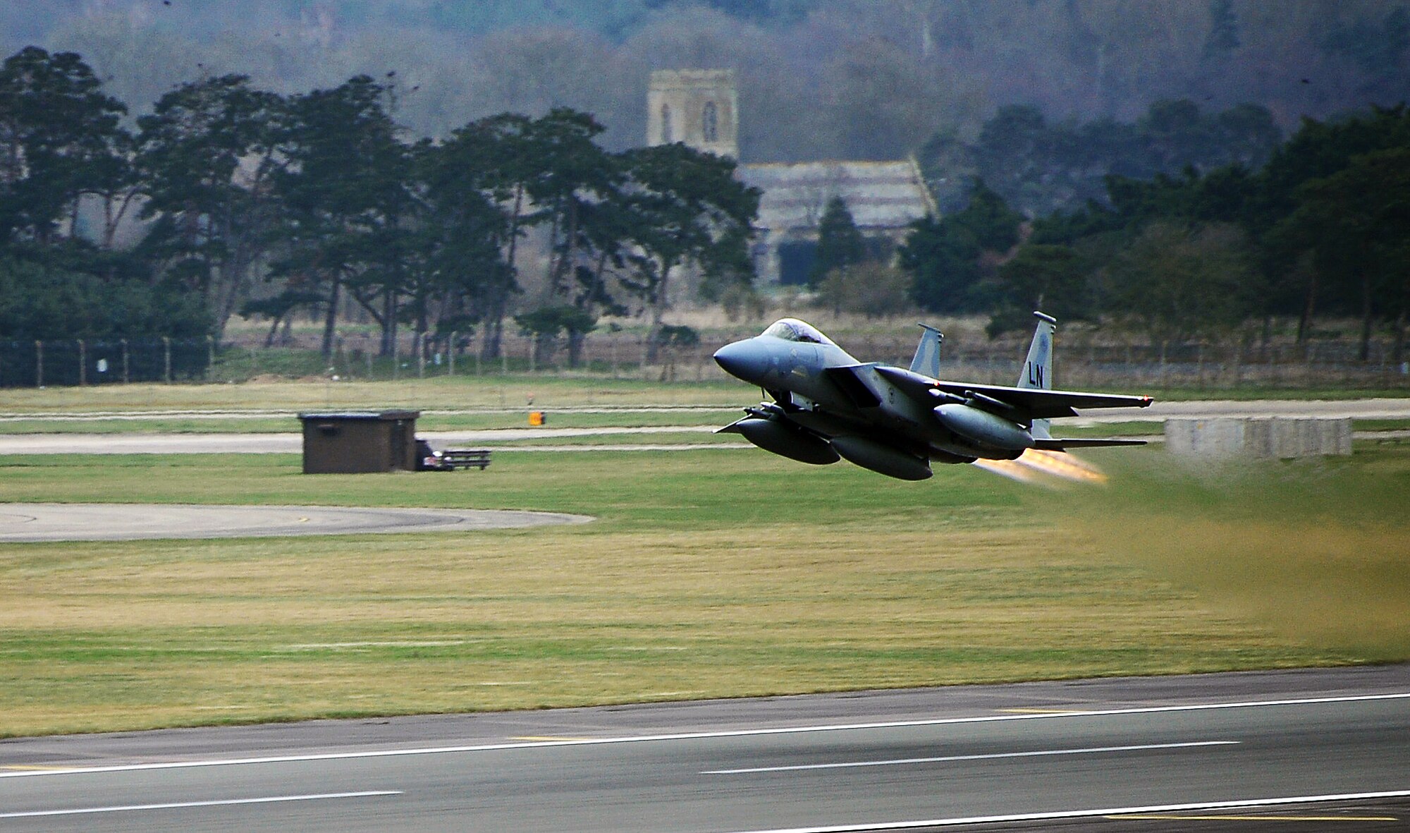 An F-15C Eagle from the 493rd Fighter Squadron takes off from Royal Air Force Lakenheath, England, March 6, 2014. The 48th Fighter Wing sent an additional six aircraft and more than 50 personnel to support NATO's air policing mission in Lithuania, at the request of U.S. allies in the Baltics. (U.S. Air Force photo by Staff Sgt. Emerson Nunez/Released)
