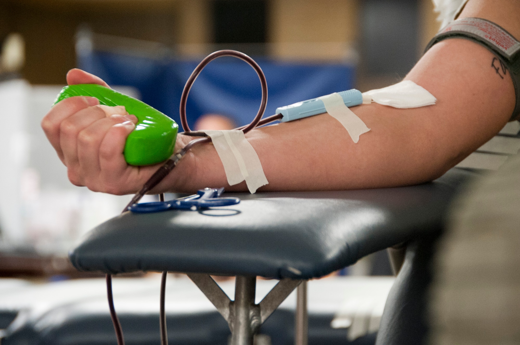 Airman 1st Class Megan Huseby, 365th Training Squadron student, donates blood at the Sheppard Air Force, Texas, blood drive Feb. 13, 2014. During the three-day drive, 526 Sheppard donors contributed 381 units of blood to the Texas Blood Institute blood bank. (U.S. Air Force photo/Airman 1st Class Robert L. McIlrath)