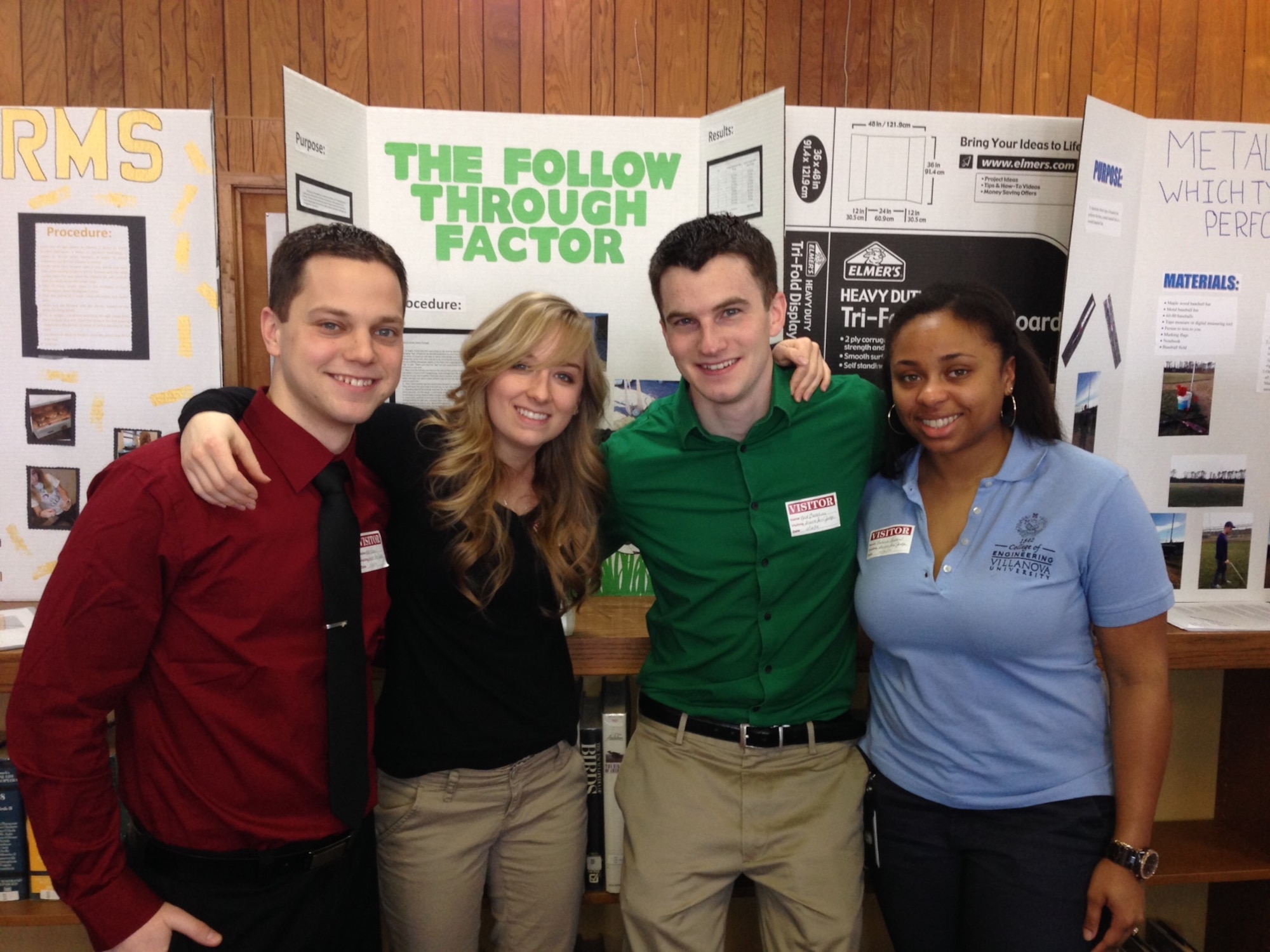 NAVAIR’s Lakehurst site employees (left to right) Kevin Kasper, Christine Doeren, Nicholas Cavaliere, Emberle Lawson and William Borkowski (not pictured) volunteered as judges for Lacey Township High School’s science fair on Feb. 20 in Lanoka Harbor, N.J.  (Courtesy photo by John Kuzan/Released)