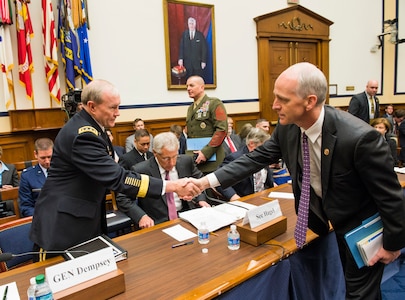 Secretary of Defense Chuck Hagel and Chairman of the Joint Chiefs of Staff Gen. Martin E. Dempsey appeared before the House Armed Services Committee during the DoD Fiscal Year 2015 National Defense Authorization Budget Request hearing at the Rayburn Building at the Capitol, Mar. 6, 2014.