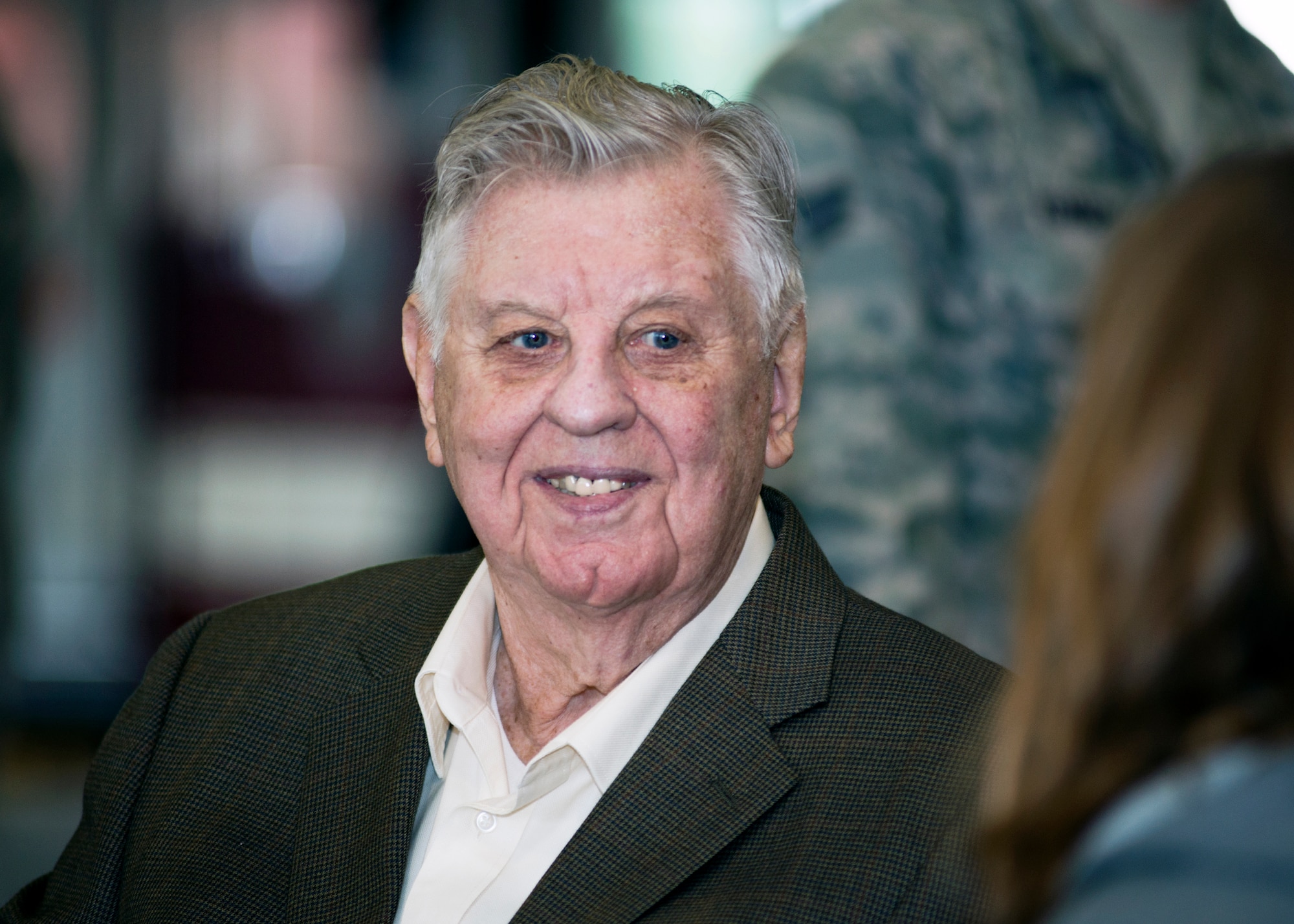 Retired Fire Chief Robert Dittmer, 93, spent Monday touring Travis. Dittmer is one of the surviving firefighters who fought the blaze Aug. 5, 1950, in which Brig. Gen. Robert Travis died. (U.S. Air Force photo/T.C. Perkins Jr.)