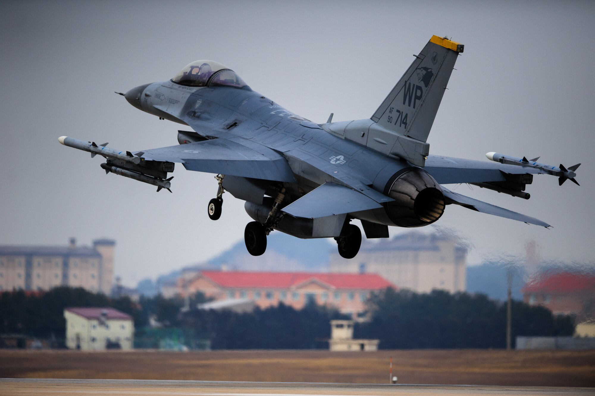 Capt. Philip Jackson, 8th Operations Support Squadron combat training chief, takes off for a training sortie at Kunsan Air Base, Republic of Korea, Feb. 13, 2014. Jackson was one of two Wolf Pack pilots accepted into the Air Force’s test pilot school, where students are trained and tested on their ability to adapt and become an Air Force test pilot. (U.S. Air Force photo by Senior Airman Armando A. Schwier-Morales/Released)