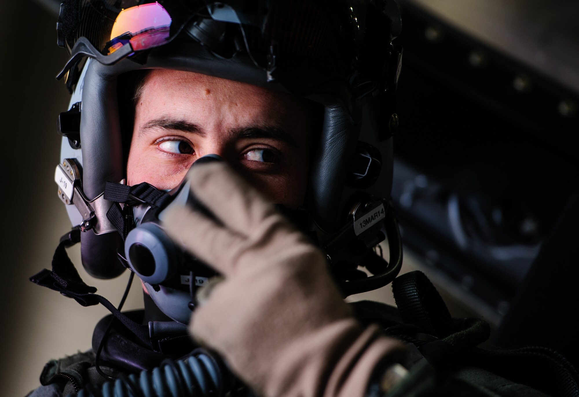 Capt. Philip Jackson, 8th Operations Support Squadron combat training chief, signals to his crew chief prior to a training sortie at Kunsan Air Base, Republic of Korea, Feb. 13, 2014. Jackson was one of two Wolf Pack pilots accepted into the Air Forces test pilot school, where students are trained and tested on their ability to adapt and become an Air Force test pilot. (U.S. Air Force photo by Senior Airman Armando A. Schwier-Morales/Released)