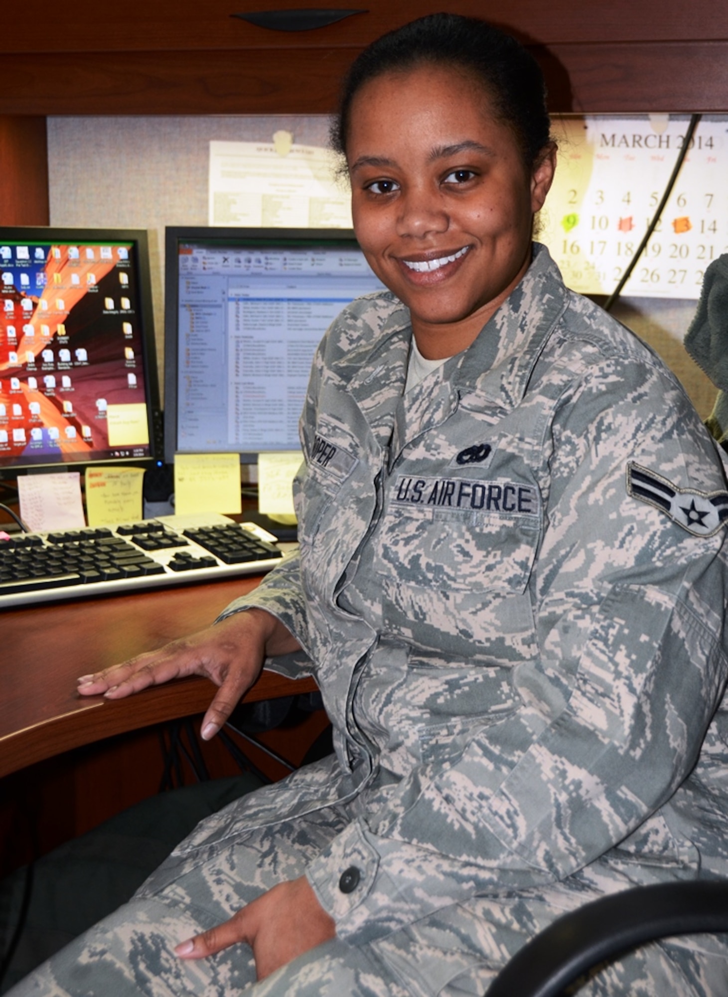 A1C Chantel Jewel Cooper, 175th Maintenance Operations Flight, is this month’s 175th Wing Spotlight Airman. Cooper has been with the Maintenance Operations Flight for about three years and works full time with the Maryland Air National Guard in the same position. (US Air National Guard photo by Tech. Sgt. David Speicher/RELEASED)