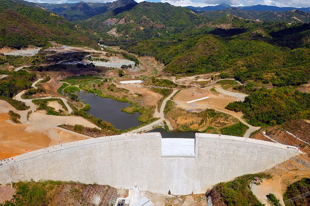 Aerial view of the Portugues Dam in Ponce, Puerto Rico. The dam was inaugurated on Feb. 5, by the governor of Puerto Rico, Alejandro Garcia Padilla and Honorable Jo-Ellen Darcy, Assistant Secretary of the Army for Civil Works. (National Guard photo by Staff Sgt. Joseph Rivera Rebolledo, Puerto Rico National Guard Public Affairs Office)