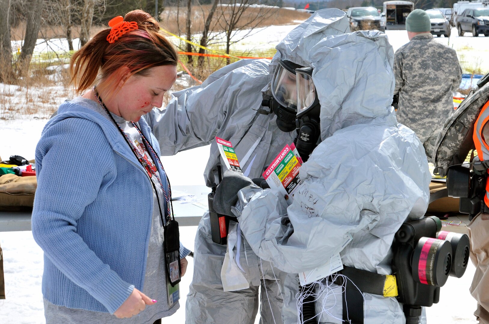 Members of the Texas National Guard’s Joint Task Force 136 (Maneuver Enhancement Brigade) conduct the second phase of their 2014 Homeland Response Force external evaluation at Camp Gruber, Okla. The exercise tests their response times, support capabilities and interagency cooperation, which certifies the unit to conduct emergency response operations throughout FEMA Region VI for another three years